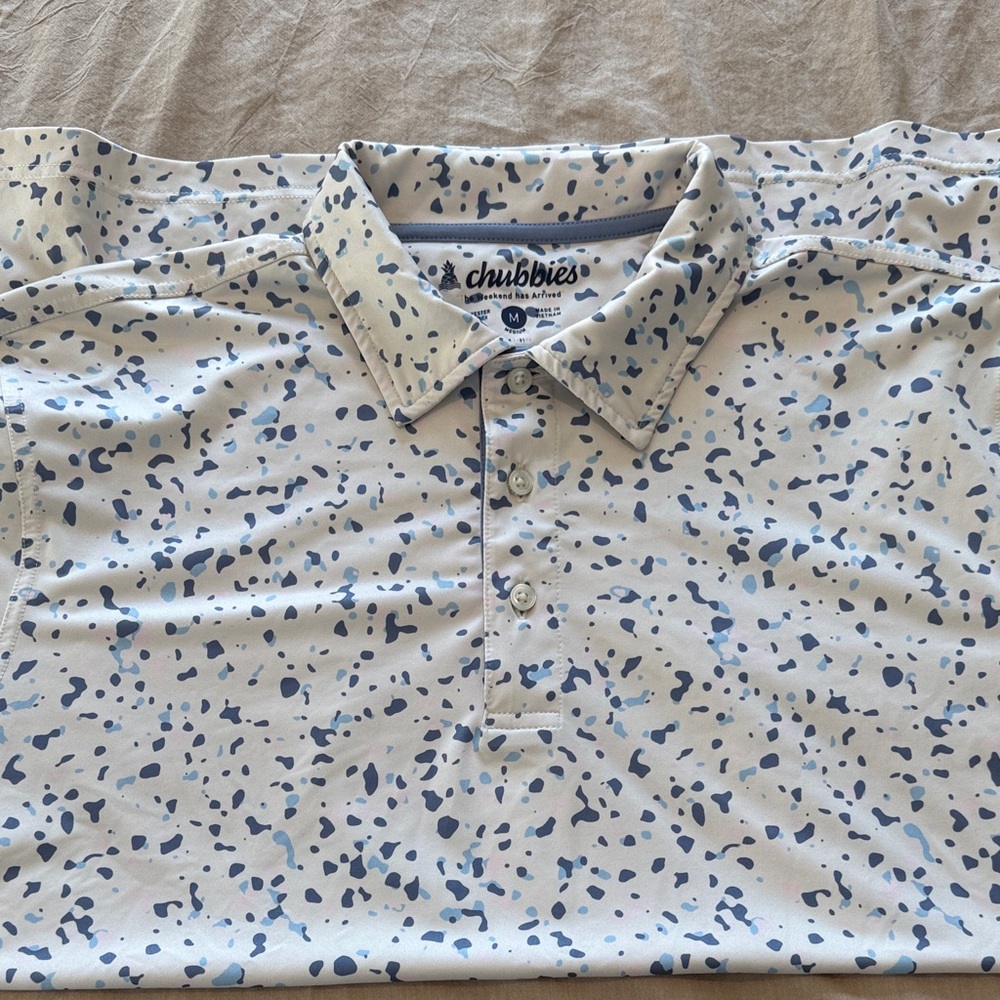 chubbies White Polo with Blue Speckle Print
